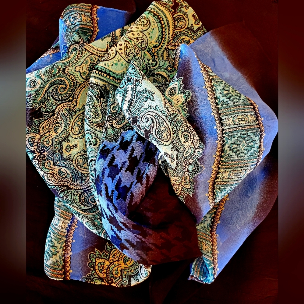 Renato Balestra sheer, flowing silk scarf with houndstooth and paisley design